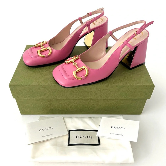 Gucci Shoes - GUCCI | Baby Horsebit SlingBack Pump Block Heel Pink Tropical Flower US 6.5